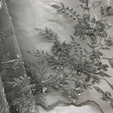 Beaded Floral Lace Fabric on Polyester Net Mesh