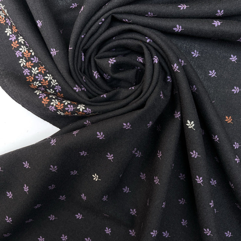Printed Wool Fabric Purple Black