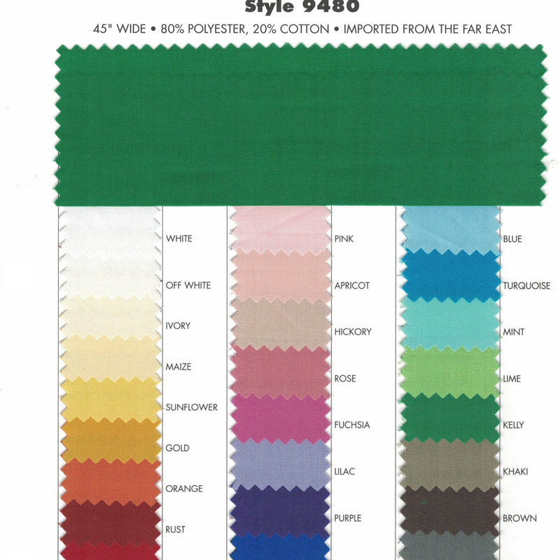 Broadcloth Polyester Cotton Fabric - Solid, Multiple Colors, 45" Width (1 Yard)