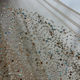 Beaded Lace Fabric on Polyester Net Mesh
