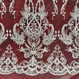 1 Yard Elegant Beaded Lace Fabric Embroidered on Polyester Net Mesh
