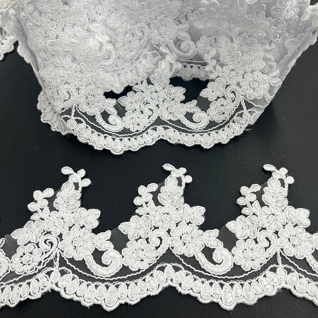Polyester Lace Trimming Corded Embroidered 4" Wide