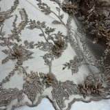 1 Yard Exquisite Beaded 3D Floral Lace Fabric Embroidered on Polyester Net Mesh