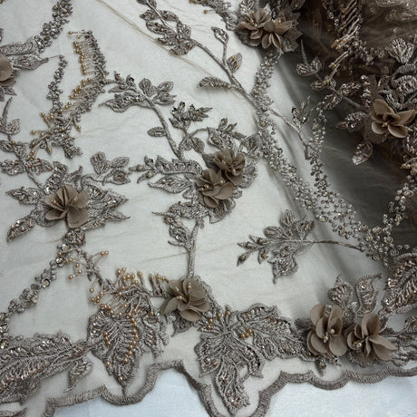 Beaded 3D Floral Lace Mesh