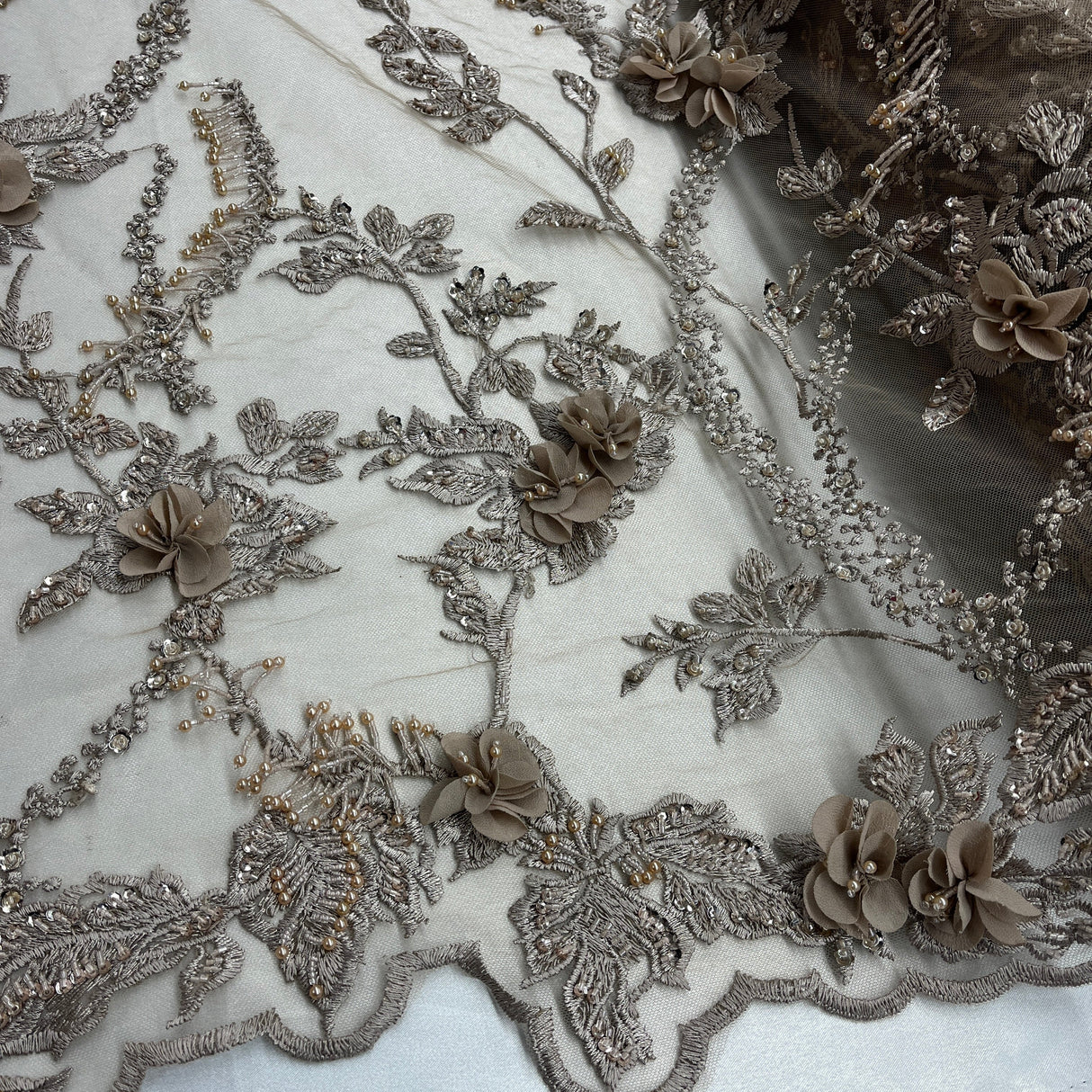 Beaded 3D Floral Lace Fabric 48" Wide