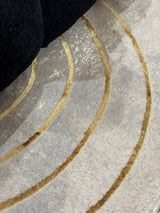 Z325B Polyester Fabric - Cream Rug With Metallic Gold Accents, Designer Geometric Edge Style, 5' 3" X 7' 6", 7' 9" X 10' 5", 10' X 13' (1 Piece)