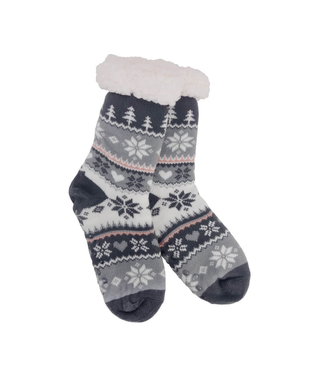 Snowflake, Tree & Heart Knit Thermal Slipper Socks with Non-Slip Grippers