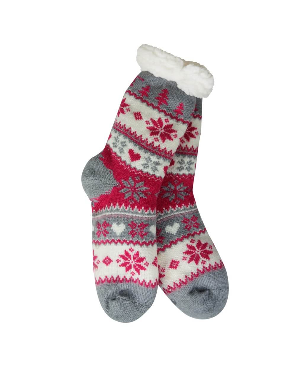 Snowflake, Tree & Heart Knit Thermal Slipper Socks with Non-Slip Grippers