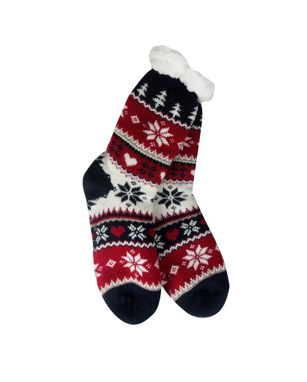 Snowflake, Tree & Heart Knit Thermal Slipper Socks with Non-Slip Grippers