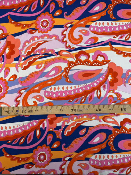 Viscose Paisley Print Blue Pink