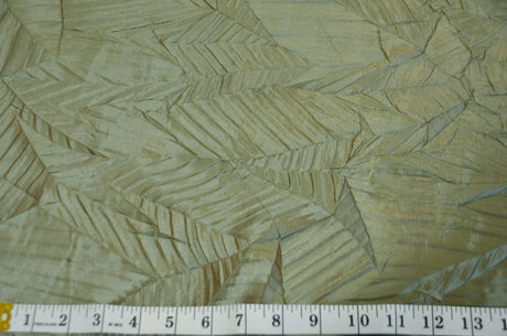 Bark Leaf Polyester Taffeta Fabric - Zig Zag Texture, 58/60" Width, Chocolate, Bronze Olive, Mint Green (Brownish Hue) (1 Yard)