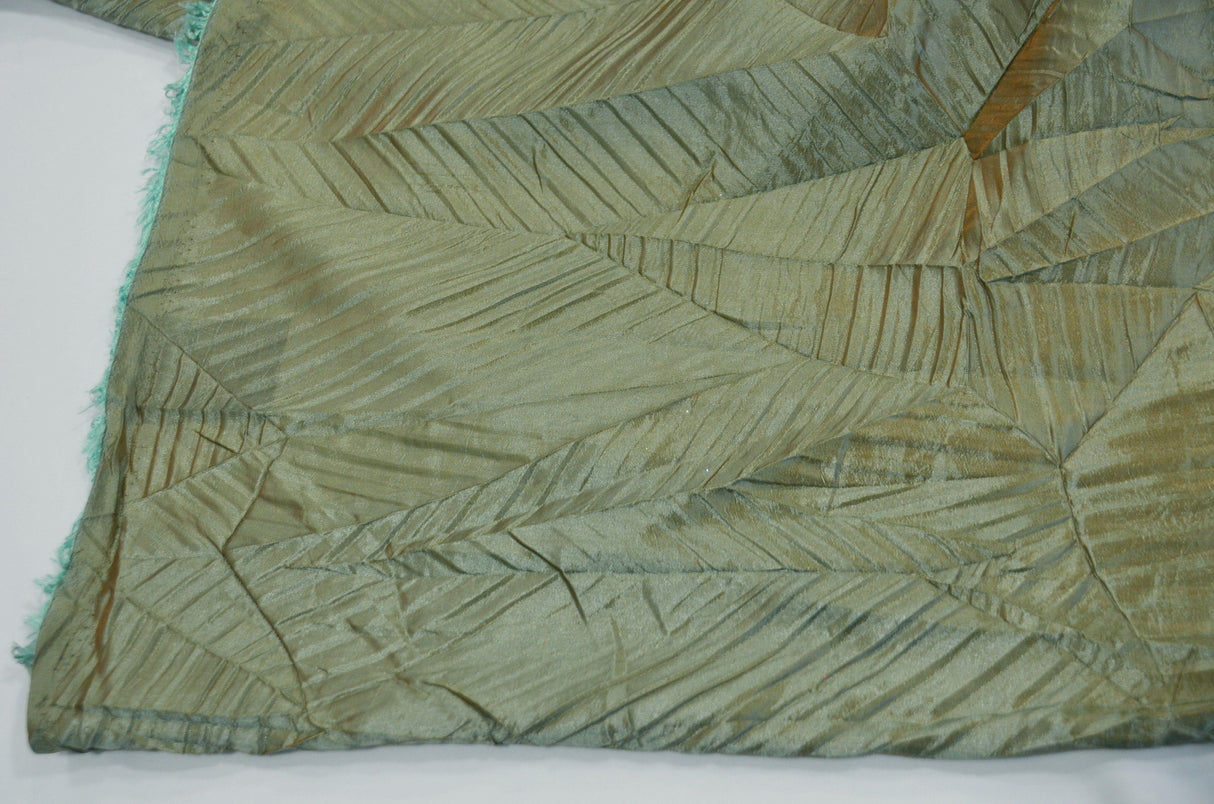 Bark Leaf Polyester Taffeta Fabric - Zig Zag Texture, 58/60" Width, Chocolate, Bronze Olive, Mint Green (Brownish Hue) (1 Yard)