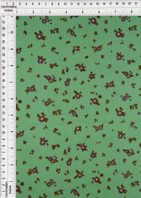 1 Yard Mint Ditsy Floral 4X2 Yummy Rib Knit Fabric Soft Stretch 58/60 Inches Wide