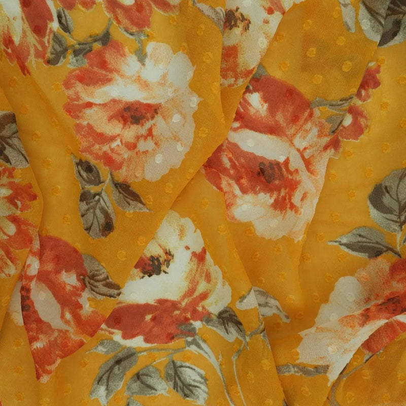 1 Yard Chiffon Flat Swiss Dot Floral Fabric, 57/58'' Wide 100% Polyester