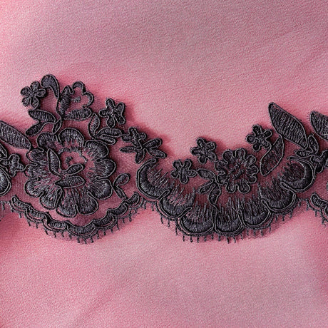 Corded Lace Trimming Embroidered On 100 Percent Polyester Net Mesh Fabric - Black, Gold Antique, Gold Metallic, Ivory With Silver Cording, Ivory, Red, Silver Metallic, White With Silver Cording, White, 3.5" Width (1 Yard)