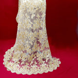 1 Yard Ivory Beaded and Corded Bridal Lace Fabric Embroidered on Polyester Net Mesh 51 Inch Width