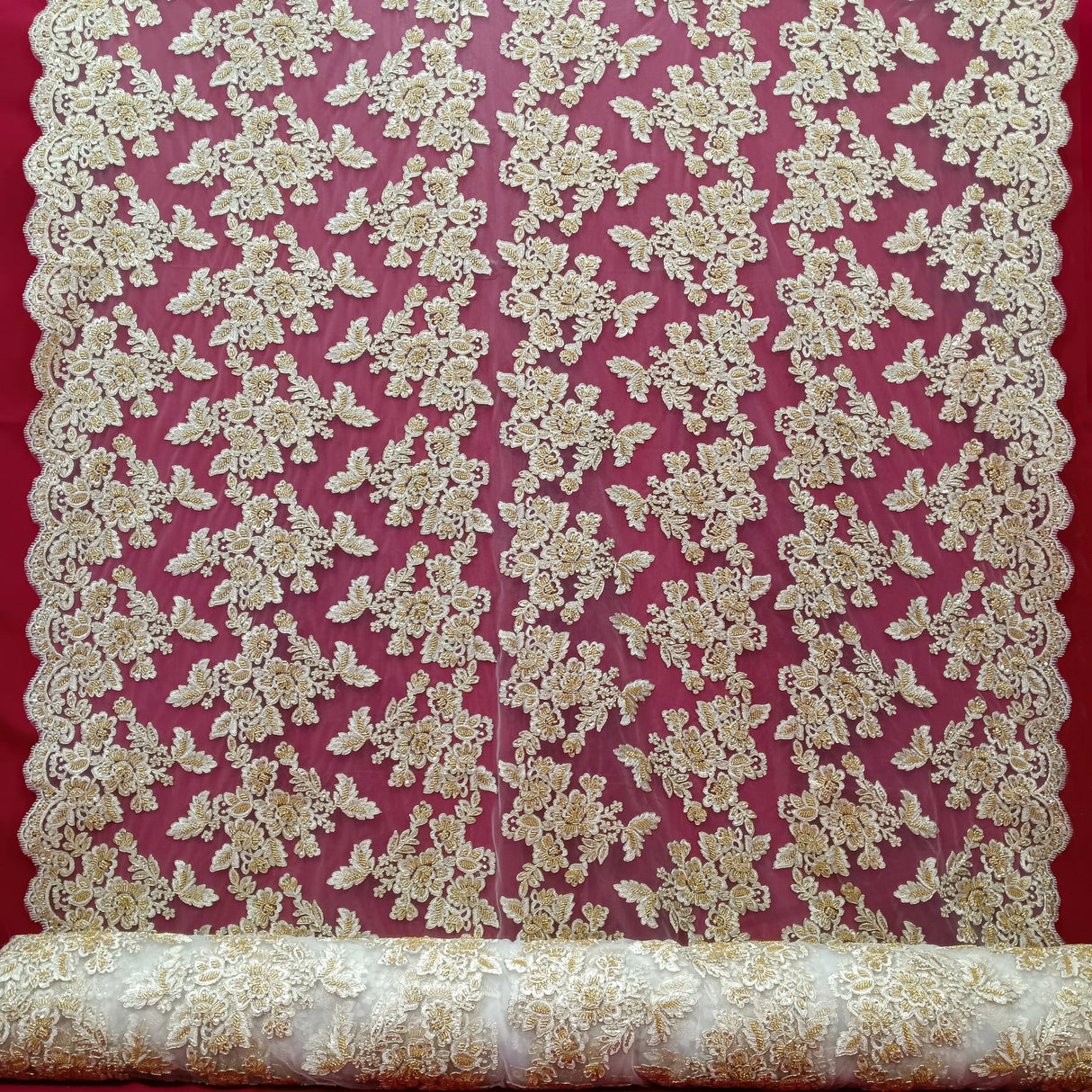 Beaded & Corded Bridal Lace Fabric Embroidered on 100% Polyester Net Mesh – Lace USA