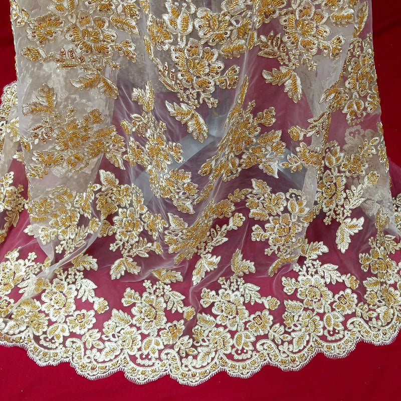 Beaded Corded Bridal Lace Fabric