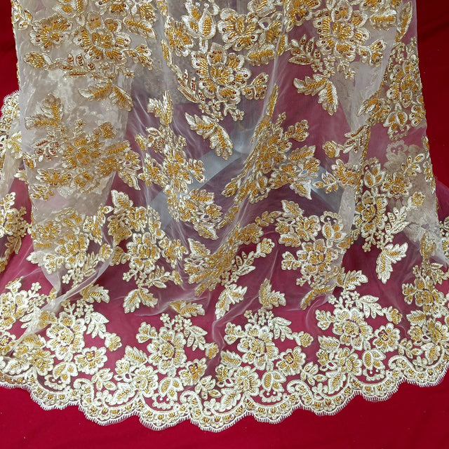 Beaded Corded Bridal Lace Fabric