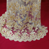 Beaded Corded Bridal Lace Polyester Fabric - Gold Metallic, Silver Metallic, White, Ivory, Rose Gold, Hunter Green, 51" Wide (1 Yard)