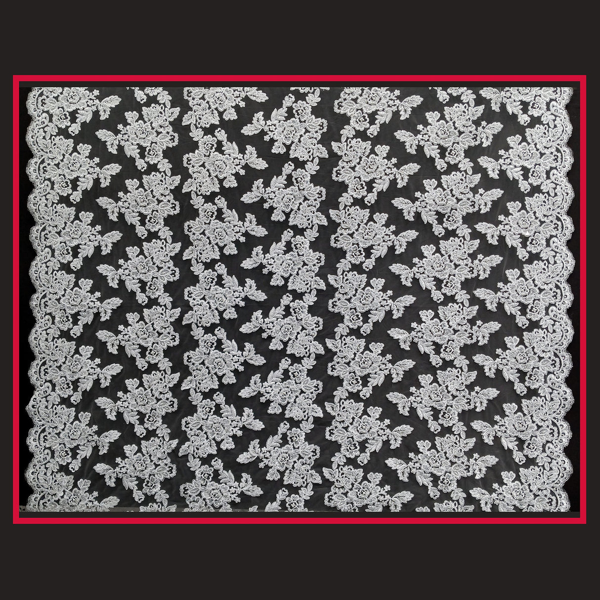 Beaded Corded Bridal Lace Fabric - Embroidered 100 Percent Polyester Net Mesh, 50" Wide (1 Yard)