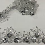 1 Yard Embroidered on 100% Polyester Net Mesh 4? Wide Beaded & Corded Floral Lace Trimming