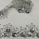 Beaded Corded Floral Lace Trimming Polyester Net Mesh Fabric - Silver Metallic, 4" Wide (1 Yard)
