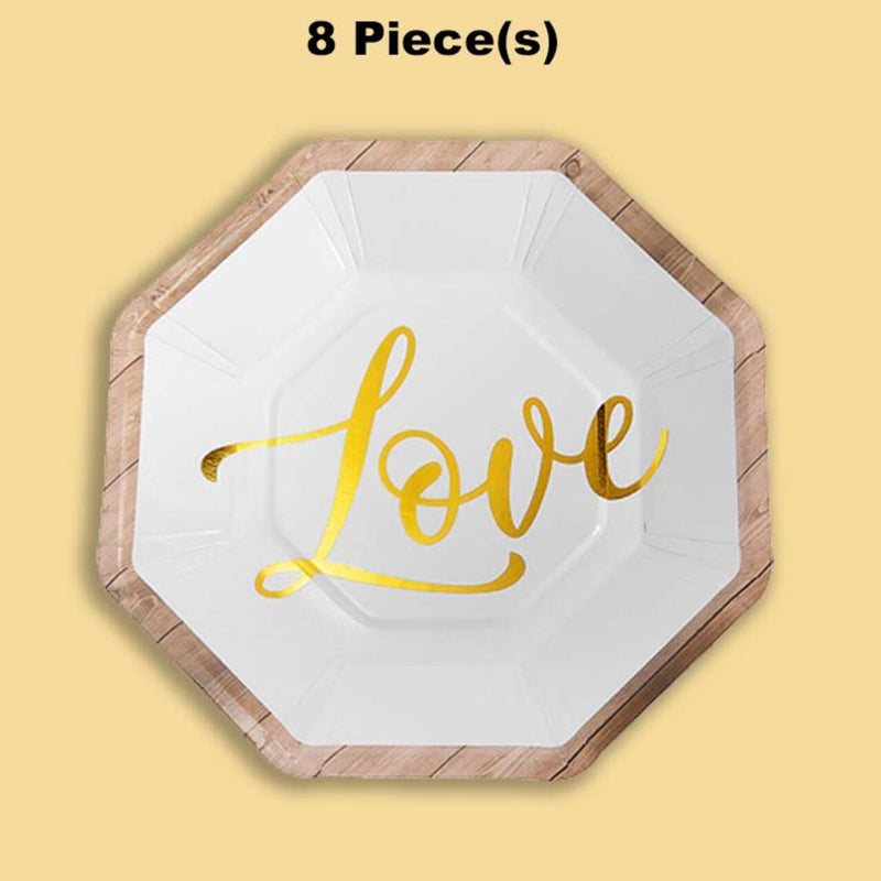 8 Ct. Rustic Wedding Octagon Paper Dessert Plates