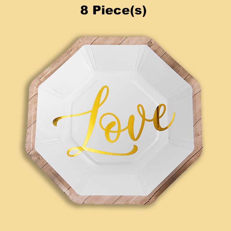 8 Count Rustic Wedding Octagon Paper Dessert Plates 7 Inches