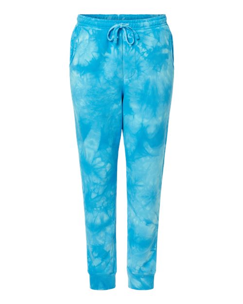 Tie Dye Aqua Blue Independent Trading Co Unisex Tie-Dyed Fleece Sweatpants, size XS