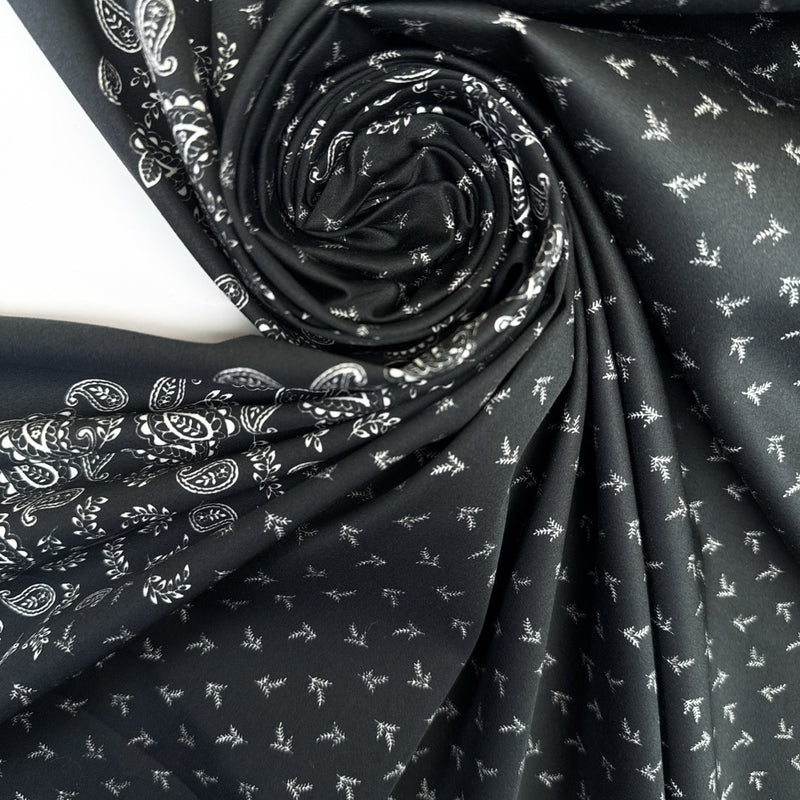 Cotton Sateen Paisley Black White