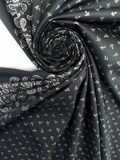 Cotton Sateen Paisley Black White