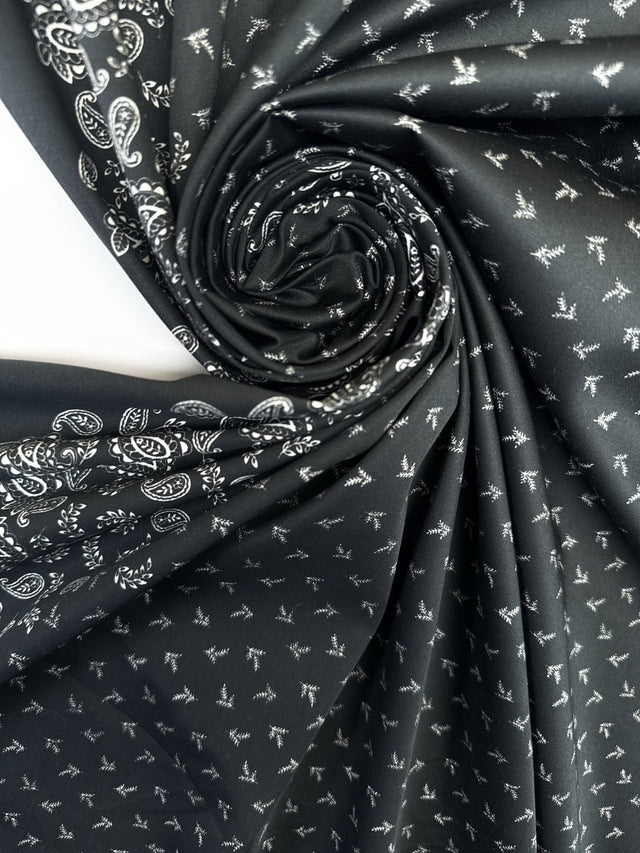 Cotton Sateen Paisley Black White