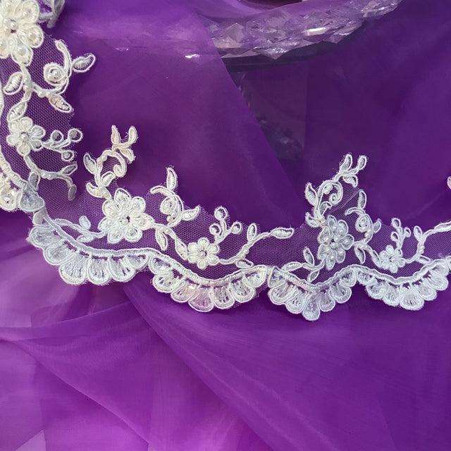 Beaded Corded Lace Trim Metallic