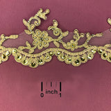 Beaded & Corded Lace Trimming Polyester Fabric - Embroidered Net Mesh, 3.25" Width (1 Yard)