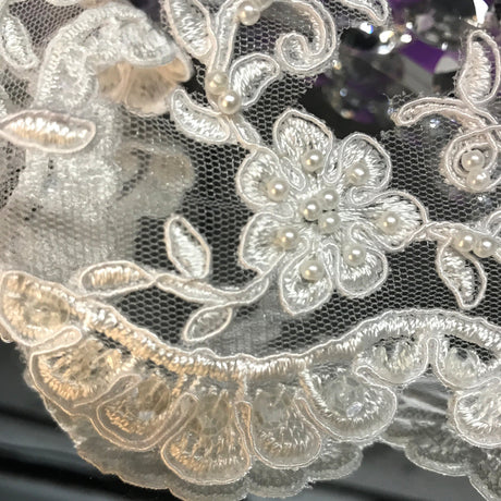 1 Yard Exquisite Beaded Corded Lace Trimming on Organza Net Mesh 3.25 Inch Width