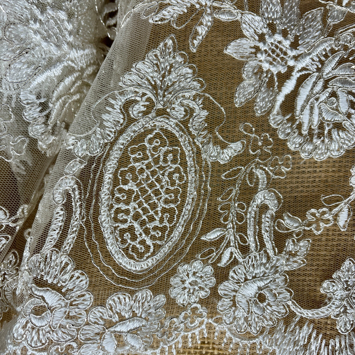 Embroidered Bridal Lace Ivory Silver