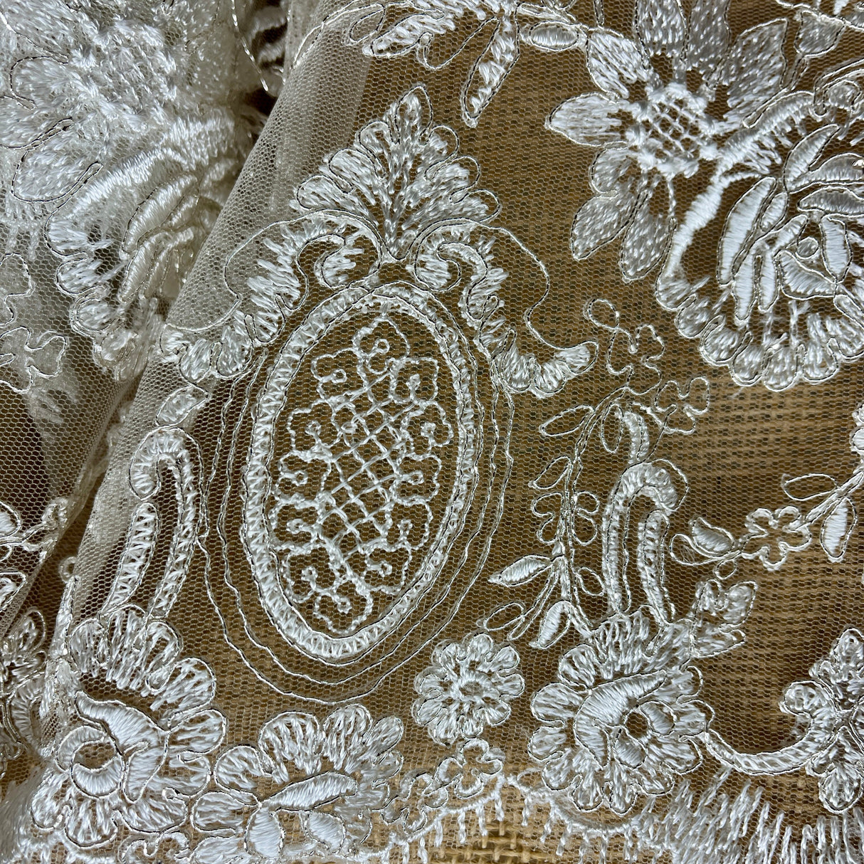 Corded Bridal Lace Fabric - Embroidered Floral Lace, 49" Wide (1 Yard)