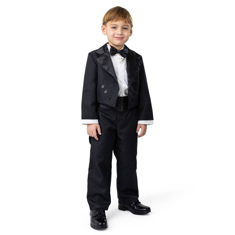 Black tuxedo costume set with tailcoat shirt bowtie and pants