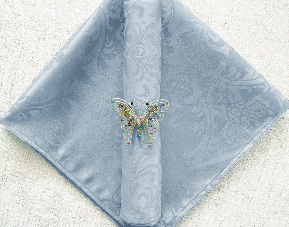 Cloth Dinner Napkin Floral Damask Jacquard Polyester 20x20 Dusty Blue