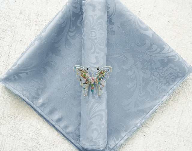 Cloth Dinner Napkin Floral Damask Jacquard Polyester 20x20 Dusty Blue
