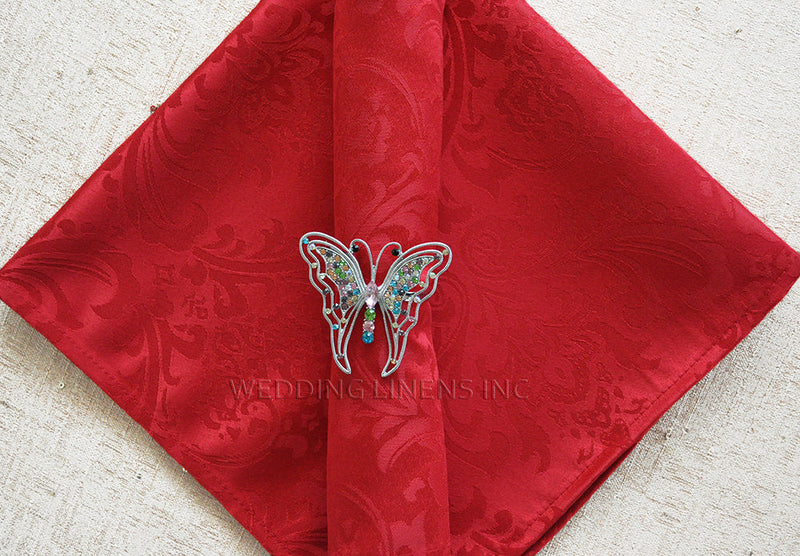 Cloth Dinner Napkin Floral Damask Jacquard Polyester 20x20 Apple Red