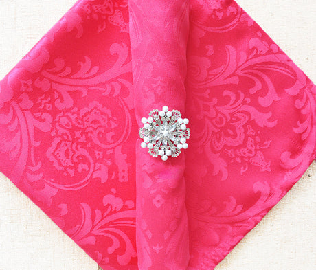Cloth Dinner Napkins Floral Damask Jacquard Polyester 20x20 Fuchsia