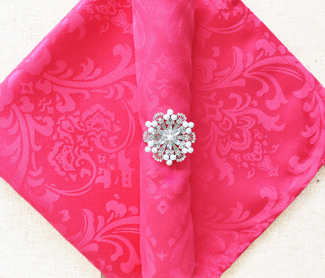 Cloth Dinner Napkin Floral Damask Jacquard Polyester 20x20 Fuchsia