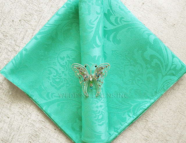Cloth Dinner Napkins Floral Damask Jacquard Polyester 20x20 Tiff Blue/Aqua Blue