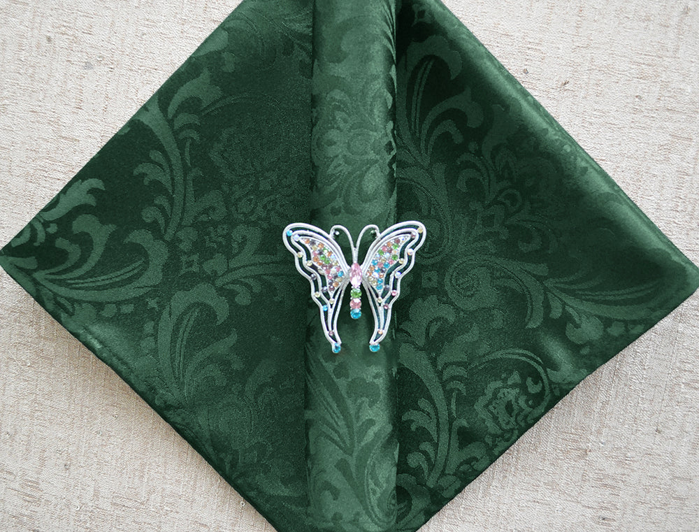 Cloth Dinner Napkin Floral Damask Jacquard Polyester 20x20 Hunter Green/Holly Green