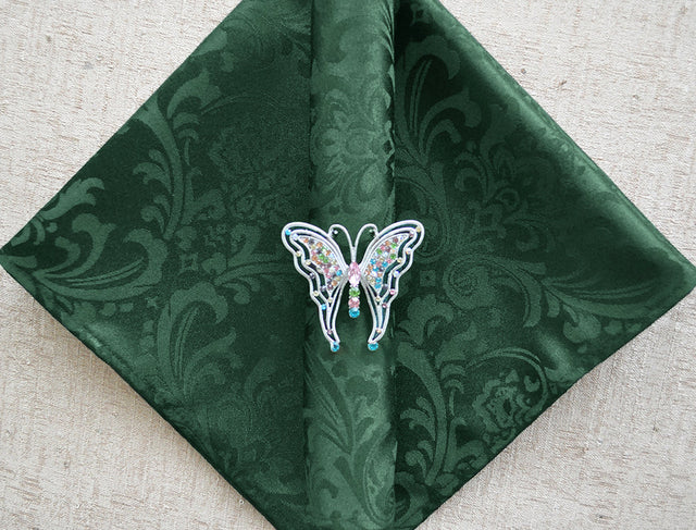 Cloth Dinner Napkin Floral Damask Jacquard Polyester 20x20 Hunter Green/Holly Green