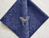 Cloth Dinner Napkin Floral Damask Jacquard Polyester 20x20 Navy Blue