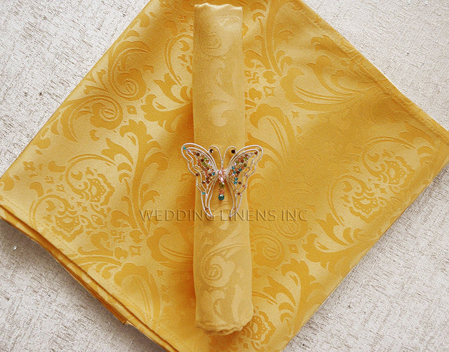 Cloth Dinner Napkin Floral Damask Jacquard Polyester 20x20 Gold