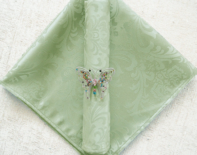 Cloth Dinner Napkins Floral Damask Jacquard Polyester 20x20 Sage Green